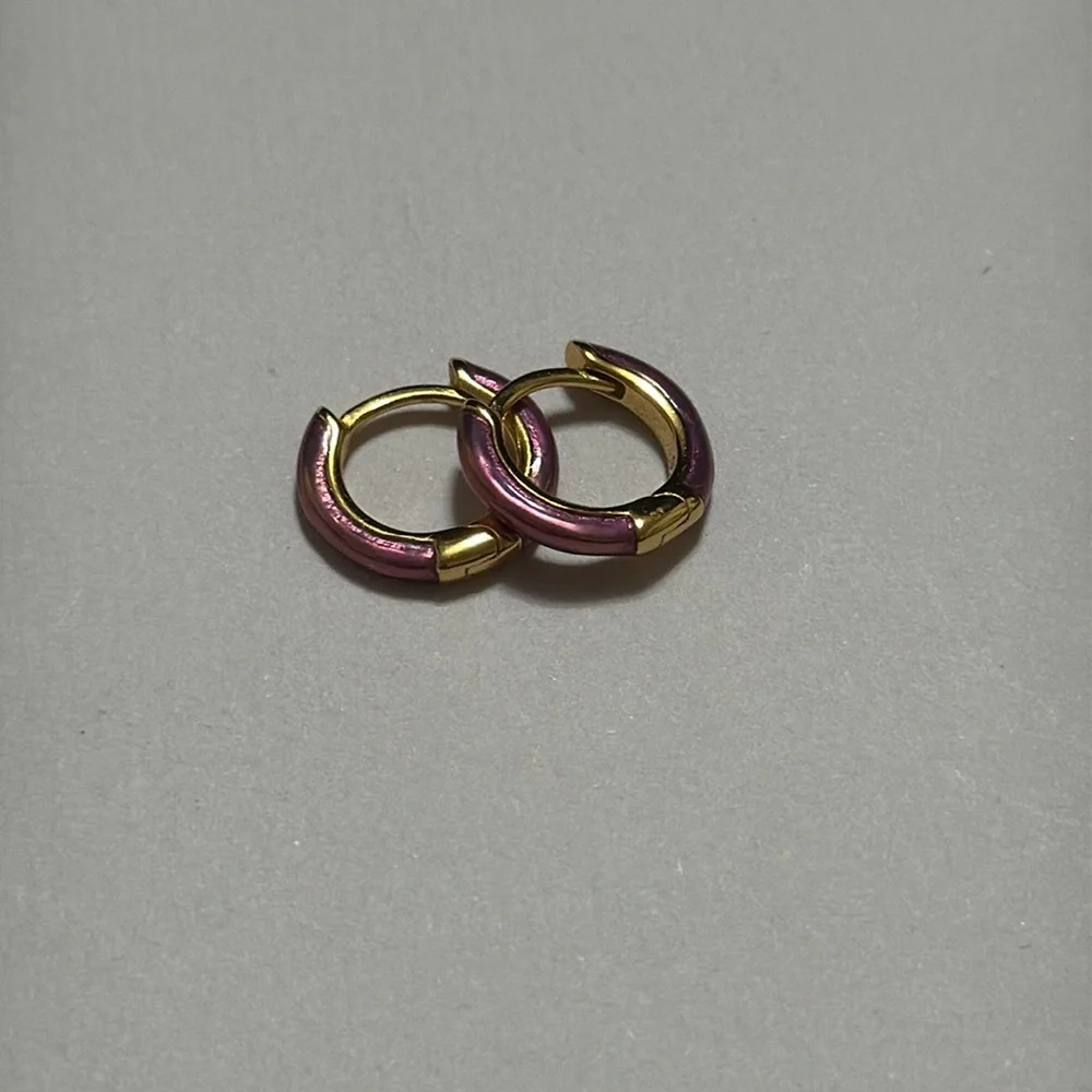 STERLING SILVER 925 small Gold & Purple Hoop Earrings